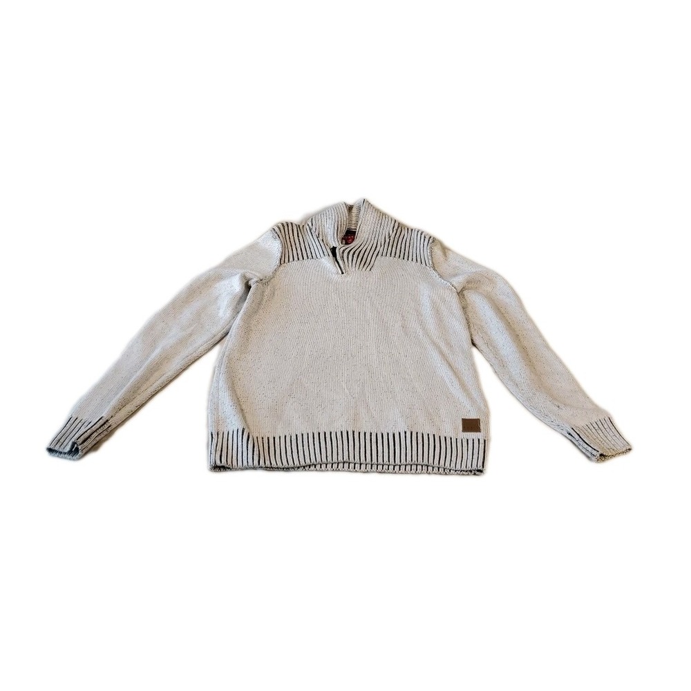 Guess Men's Medium Sweater Beige Cream‎ Cotton Sweater 1/4 Zip EUC